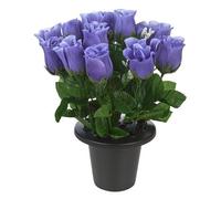 URBNLIVING Memorial Remembrance Cemetery Grave Pots Artificial Rose Flower in Black Planter Multicolored Mini Flowerpots