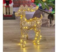 Urbn-Living Urbnliving 37Cm Led Light Up Reindeer Metallic Gold Plastic Rattan Wire Frame Christmas Home Decorations