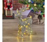 Urbn-Living Urbnliving 37Cm Led Light Up Reindeer Silver Glitter Plastic Rattan Wire Frame Christmas Home Decorations