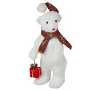 URBNLIVING Large Festive Christmas Bear Plush Decoration - Standing Xmas Soft Toy Ornament for Holiday Home, Tree, Mantel or Shelf Décor - 38cm (White)
