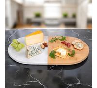Urbn-Living Urbnliving 38Cm Length Ceramic Oval Serving Platter Cheese Board Cake Tray Marble & Bamboo Plate