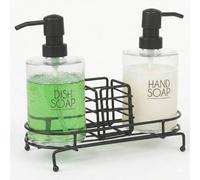 Urbn-Living Urbnliving 3Pc Glass Dish Hand Soap Dispenser Set Black Wire Kitchen Sink Tidy Sponge Caddy