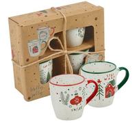 URBNLIVING Festive Ceramic Mugs Set - Stylish Christmas Stoneware Cups for Tea & Coffee with Beautiful Gift Box - Ideal Holiday Present (Number of Mugs: 4)