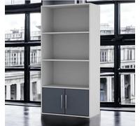 Urbn-Living Urbnliving 4 Tier Grey Wooden Bookcase Cupboard With Grey Metal Storage Shelving Display Cabinet
