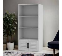 Urbn-Living Urbnliving 4 Tier Grey Wooden Bookcase Cupboard With White Metal Doors Storage Display Cabinet Unit