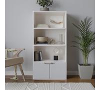 Urbn-Living Urbnliving 4 Tier White Wooden Bookcase With Grey Doors Storage Shelving Unit