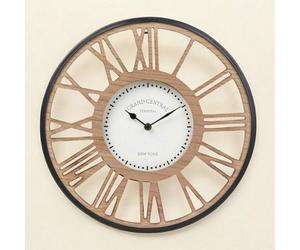 Urbn-Living Urbnliving 40Cm Diameter Wood & Black Metal Mural Clock Extra Large Rustic Open Face Roman Numerals Wall Watch