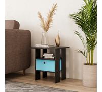 Urbn-Living Urbnliving 40Cm Height 2 Tier Black Wooden Table Bedside Nightstand 1 Light Blue Drawer Side End Living Room Furniture