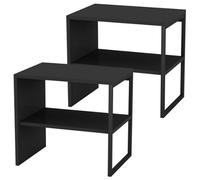 Urbn-Living Urbnliving 40Cm Height Black 2Pcs Wood & Steel Bedside Bedroom Nightstand Unit Table Open Storage Shelf