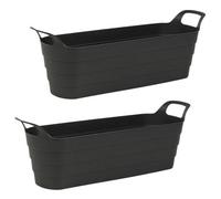 Urbn-Living Urbnliving 44Cm Width 2 Pcs Herb Pots With Handles Plastic Flexi Planter Black Flower Box Recycled Troughs