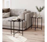 Urbn-Living Urbnliving 45Cm Height 2 Pcs Black Marble Effect Tops Square Side End Coffee Table Metal Frame