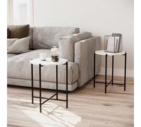 Urbn-Living Urbnliving 45Cm Height 2 Pcs White Marble Effect Tops Round Side End Coffee Table Metal Frame