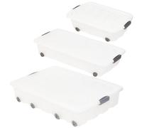 Urbn-Living Urbnliving 45L 3Pcs Under Bed Plastic Storage White Box Chest Wheeled With Lid