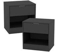 Urbn-Living Urbnliving 47Cm Height Drawer Bedside Black Table Nightstand Shelf Cabinet Storage Unit Bedroom Furniture Set Of 2