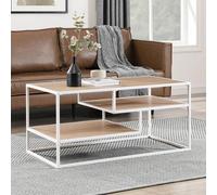 Urbn-Living Urbnliving 47Cm Height Modern Tiered Metal And Wood Coffee Table Coffee Sofa End Table Tv Stand Unit Coastal Oak