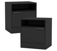 Urbn-Living Urbnliving 49.5Cm Height 2 Pcs 1-Door Bedside Black Table Cabinet Nightstand Storage Shelf Unit Bedroom Furniture