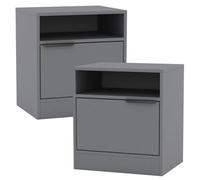 Urbn-Living Urbnliving 49.5Cm Height 2 Pcs 1-Door Bedside Grey Table Cabinet Nightstand Storage Shelf Unit Bedroom Furniture