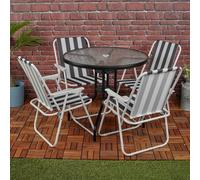 Urbn-Living Urbnliving 4Pcs White & Black Stripes Folding Deck Chairs With Garden Table Outdoor Patio Dining Furniture Set