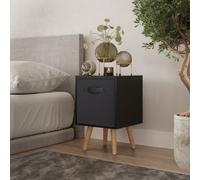 Urbn-Living Urbnliving 50Cm Height Black 1-Drawer Cube Black Shelving Unit With Scandinavian Beech Legs