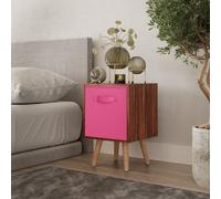 Urbn-Living Urbnliving 50Cm Height Dark Pink 1-Drawer Cube Teak Shelving Unit With Scandinavian Beech Legs