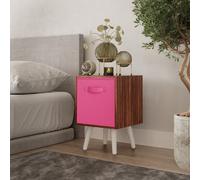 Urbn-Living Urbnliving 50Cm Height Dark Pink 1-Drawer Cube Teak Shelving Unit With Scandinavian White Legs
