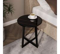 Urbn-Living Urbnliving 50Cm Height Round Mdf Coffee Side End Table With Steel Frame Legs Living Room Black Marble