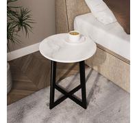 Urbn-Living Urbnliving 50Cm Height Round Mdf Coffee Side End Table With Steel Frame Legs Living Room White Marble