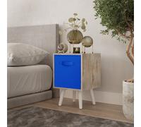 Urbn-Living Urbnliving 51Cm Height Antique Oak Wooden Cube Storage Bookcase Dark Blue Inserts Scandinavian White Legs