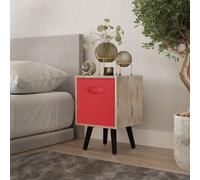 Urbn-Living Urbnliving 51Cm Height Antique Oak Wooden Cube Storage Bookcase Red Inserts Scandinavian Black Legs