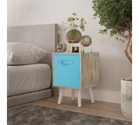 Urbn-Living Urbnliving 51Cm Height Antique Oak Wooden Cube Storage Bookcase Sky Blue Inserts Scandinavian White Legs