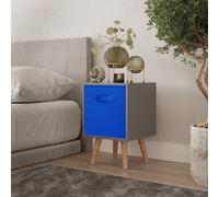 Urbn-Living Urbnliving 51Cm Height Grey Wooden Cube Storage Bookcase Beech Legs Bedroom Bedside With Dark Blue Inserts
