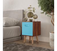 Urbn-Living Urbnliving 51Cm Height Teak Wooden Cube Storage Bookcase Sky Blue Inserts Scandinavian Beech Legs