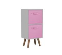 Urbn-Living Urbnliving 54Cm Height 2 Tier White Wooden Storage Bookcase Scandinavian Style Beech Legs With Light Pink Inserts