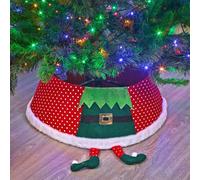 URBNLIVING 55cm Diameter Christmas Xmas Felt Tree Skirt Collar Base with Elf Legs Fabric Folding Collar Basket Festive Design Made from Decoration Home Décor Gift for Holiday