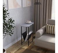 Urbn-Living Urbnliving 58Cm Height Slim Oval Side End Grey Table With Magazine Newspapers Holder Sling Rack