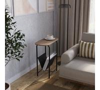 Urbn-Living Urbnliving 58Cm Height Slim Oval Side End Oak Table With Magazine Newspapers Holder Sling Rack
