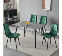 Urbn-Living Urbnliving 5Pcs Armani Grey Modern Ceramic Top Dining Table & Green Plush Velvet Chairs With Metal Legs
