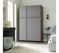 Urbn-Living Urbnliving 6 Sliding Doors Wardrobe Bedroom Storage Closet Clothes Hanging Rail Cupboard, Oak Carcass With Grey Door