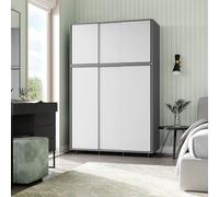 Urbn-Living Urbnliving 6 Sliding Doors Wardrobe Bedroom Storage Closet Clothes Hanging Rail Cupboard, Grey Carcass With White Door