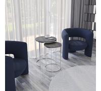 Urbn-Living Urbnliving 60Cm Height Black Marble Wood Top With Chrome Metal Legs Round Nesting Stackable Sofa Side Bedside End Table Set Of 2