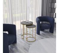 Urbn-Living Urbnliving 60Cm Height Black Marble Wood Top With Gold Legs Round Nesting Stackable Sofa Side Bedside End Table Set Of 2