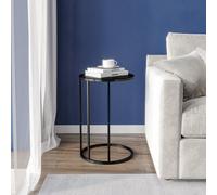 Urbn-Living Urbnliving 60Cm Height C-Shape Sofa Bed Snack Side End Portable Small Couch Table Black Legs Glass Top