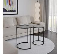 Urbn-Living Urbnliving 60Cm Height Concrete Wood Top With Black Metal Legs Round Nesting Stackable Sofa Side Bedside End Table Set Of 2