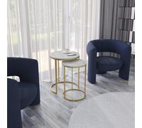 Urbn-Living Urbnliving 60Cm Height White Marble Wood Top With Gold Legs Round Nesting Stackable Sofa Side Bedside End Table Set Of 2