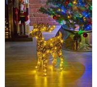 Urbn-Living Urbnliving 60Cm Led Light Up Standing Reindeer Gold Glitter Rattan Wire Frame Christmas Home Decoration
