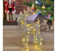 Urbn-Living Urbnliving 60Cm Led Light Up Standing Reindeer Metallic Silver Rattan Wire Frame Christmas Home Decoration