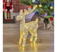 Urbn-Living Urbnliving 60Cm Led Light Up Standing Reindeer White Glitter Rattan Wire Frame Christmas Home Decoration