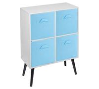 Urbn-Living Urbnliving 61Cm Height 4 Cube White Wooden Bookcase With Pine Legs Shelf Storage Sky Blue Drawers