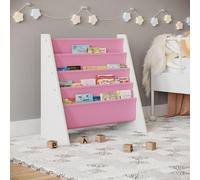 Urbn-Living Urbnliving 63Cm Width Kids Children Mdf & Fabric Display Bookshelf Sling Open Storage 4-Tier Organiser Pink