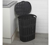 Urbn-Living Urbnliving 65L Anthracite Plastic Bamboo Style Laundry Basket Storage Bin With Handles & Easy Open Lid